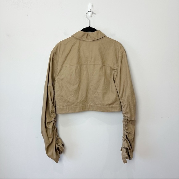 Lovers + Friends Cropped Safari Khaki Jacket Ruched Arms - Picture 2 of 7